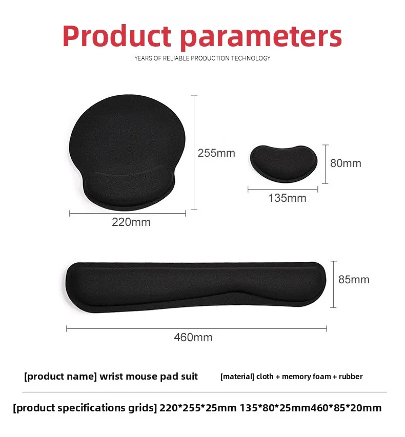 Memory-Schaum Handgelenkauflage-Set Tastatur-Mauspad Ergonomische Gel-Unterstützung für Büro und Gaming Schwarz – Detail 5