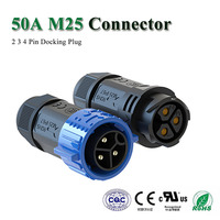 M25 50A 2 3 4 Pin Connector Waterproof IP67 Male Female Connectors 6-18mm High Current Docking Soldering/Screw Lock Wire Plug