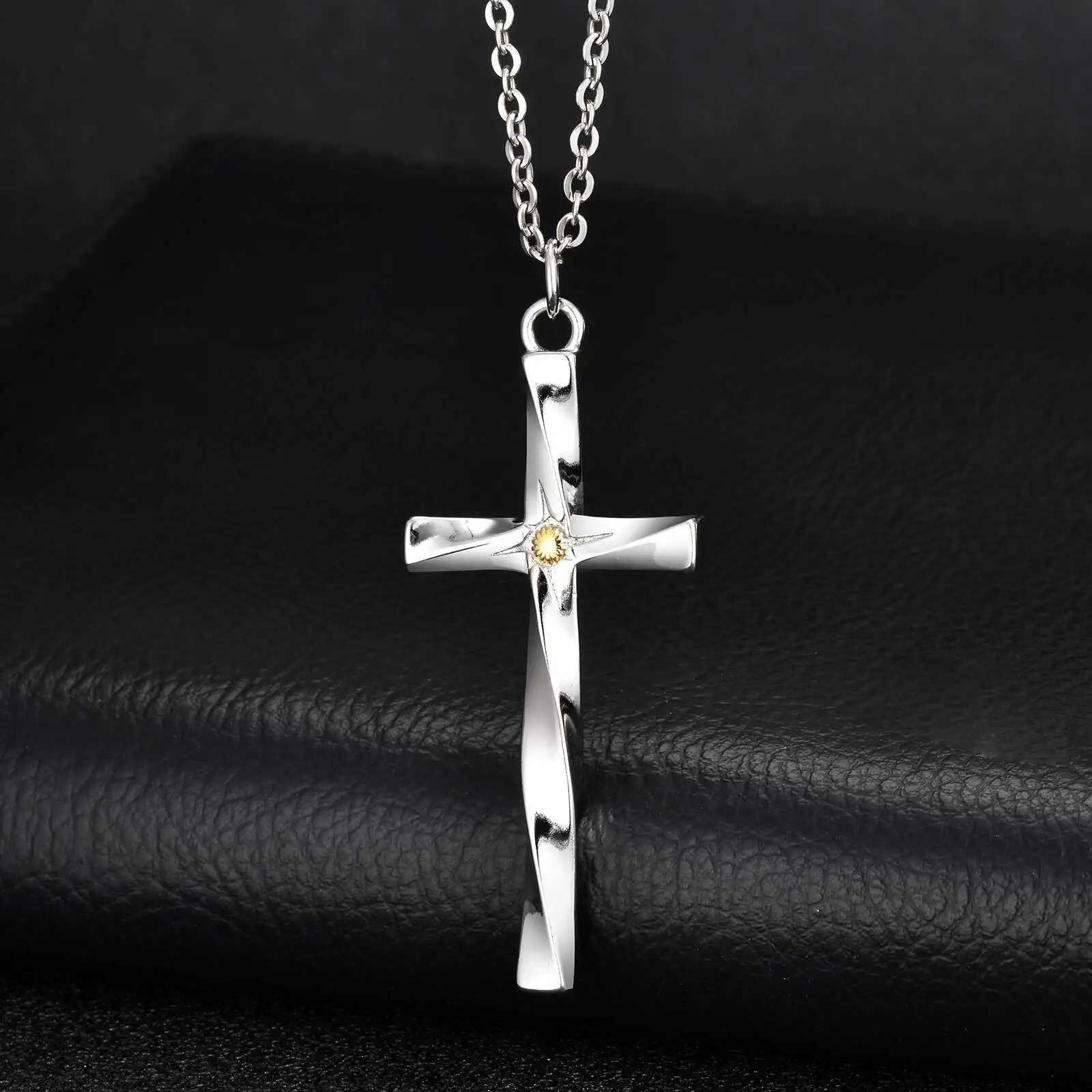Mobius Cross Necklace for Men Boys,Silver Color Christ Cross Metal Necklace,Trendy Jewlery Gift