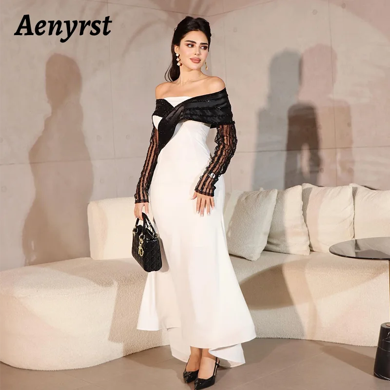 

Aenyrst Elegant Mermaid Prom Dress Women Off Shoulder Beaded Party Evening Dresses Ankle Length Formal Occasion Gowns 2024 New