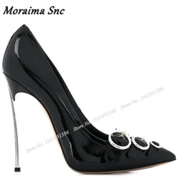 Moraima Snc Wine Glass Heel Buckle Decor Pumps For Women Solid Shallow Shoes Pointed Toe Slip on Stiletto Heels Zapatillas Mujer