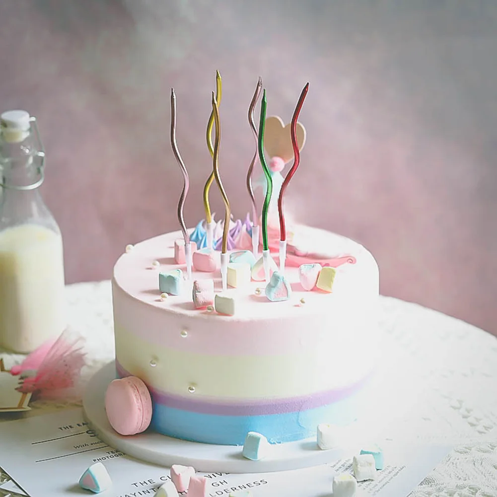 6 PCS Gradient Thread Long Candle Multi Color Thin Candle Happy Birthday Party Cake Decoration Romantic Valentine\'s Day