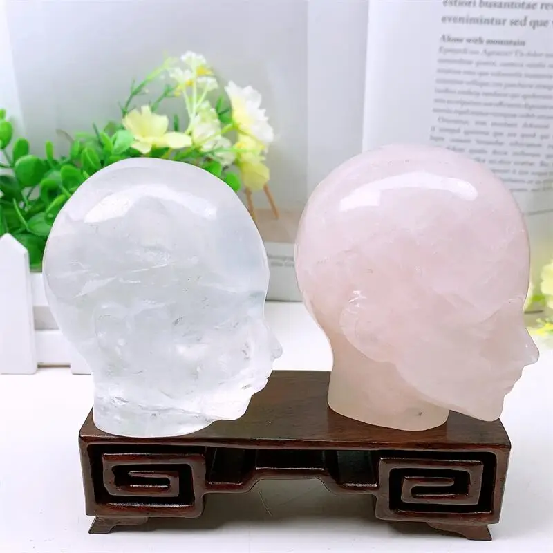 Natural Crystal Quartz Skull Carving Wicca Decor Carved Raven Figurine Healing Quartz Halloween Gift 1pcs