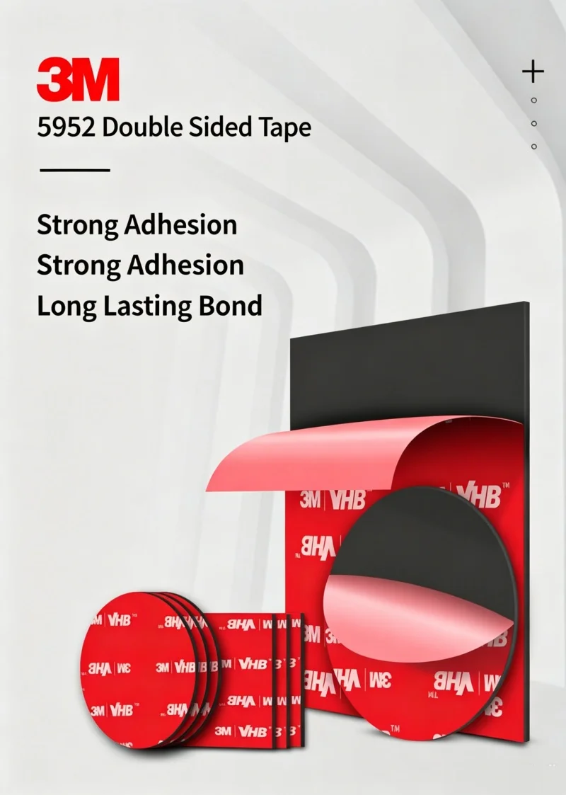 3M 5 Stück Starkes Doppelseitiges Klebeband 5952 Schwarzes Quadratisches/Rundes VHB Schaumklebeband Hochviskoses Spurloses Spezialklebeband für Automobilanwendungen – Detail 1