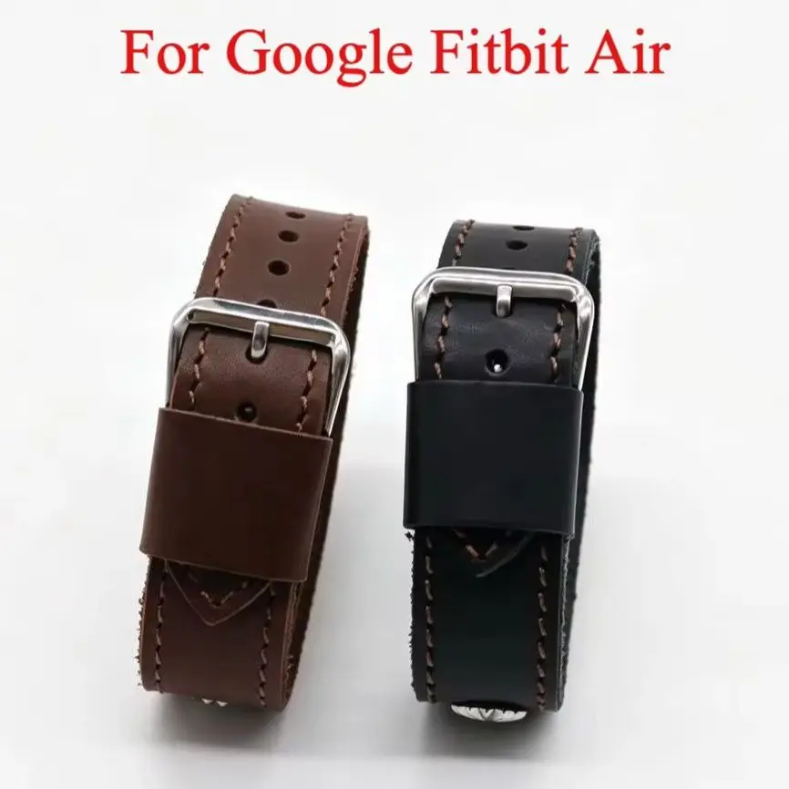 Vintage Top Grain Cowhide Strap for Google Fitbit Air Wristband Punk Styling Retro Cowhide Rivet Decor Replacement Wrist Band