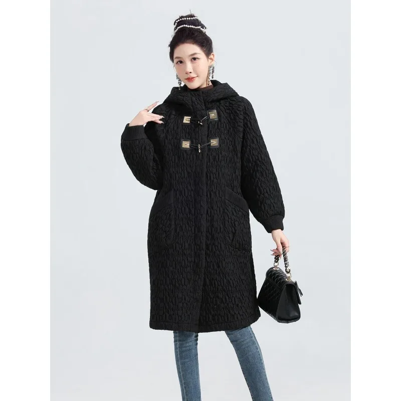 مطوي معطف القطن ملابس خارجية مياكي مطوي الشتاء مبطن سميكة المتضخم المرأة طويلة الأكمام مقنعين سترة قطن Plisse