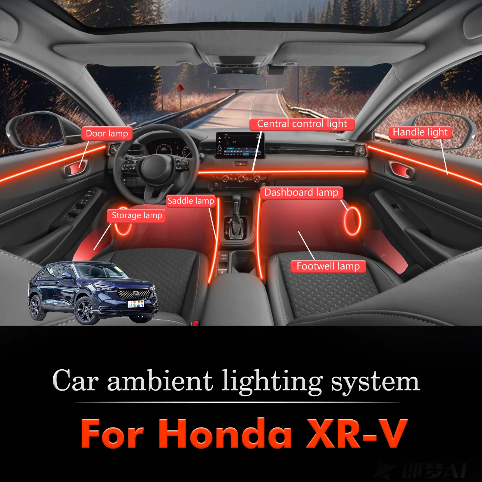 

Для Honda XR-V умный пульт дистанционного управления салона автомобиля окружающее освещение RGB 64 цвета светодиодный энергосберегающий эффективный комплект ламп