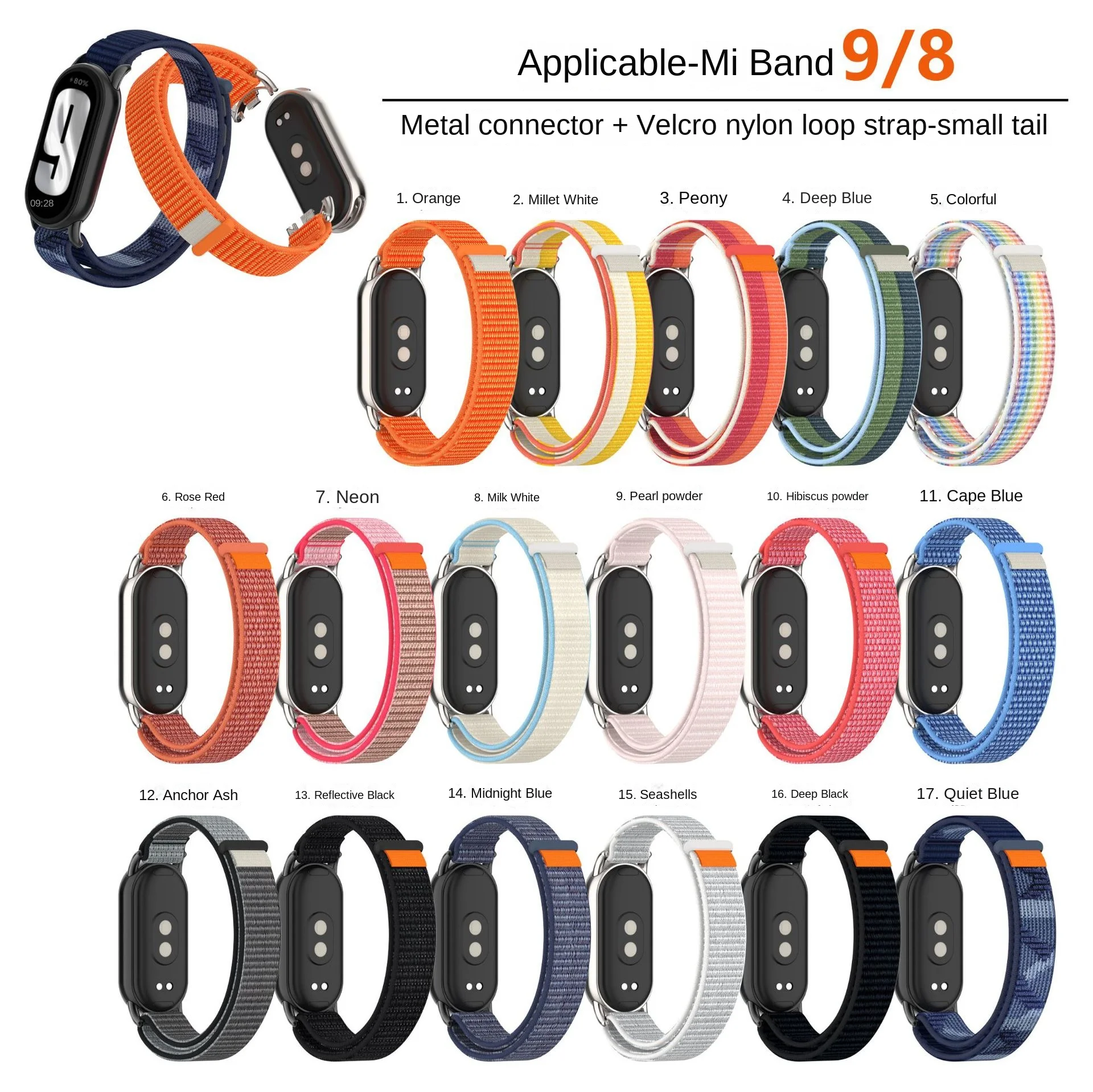 Nylon Loop Strap For Xiaomi Band 9 8 9NFC Replacement Wristband Breathable Belt On Mi Band 9 8 9NFC Accessory Wrist Strap Correa