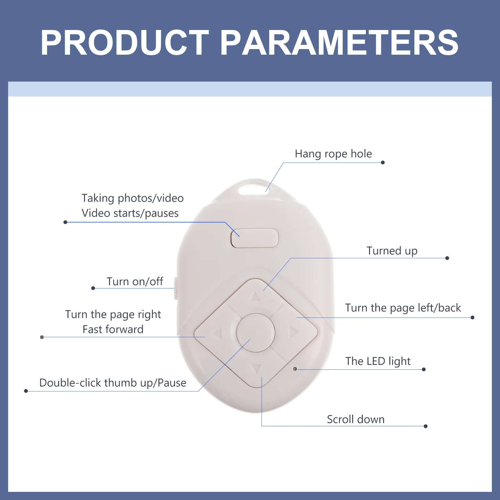 

1pc Remote Controller 10M Wireless Phone Shutter Selfie Camera Control Volume Playback Electronic Device