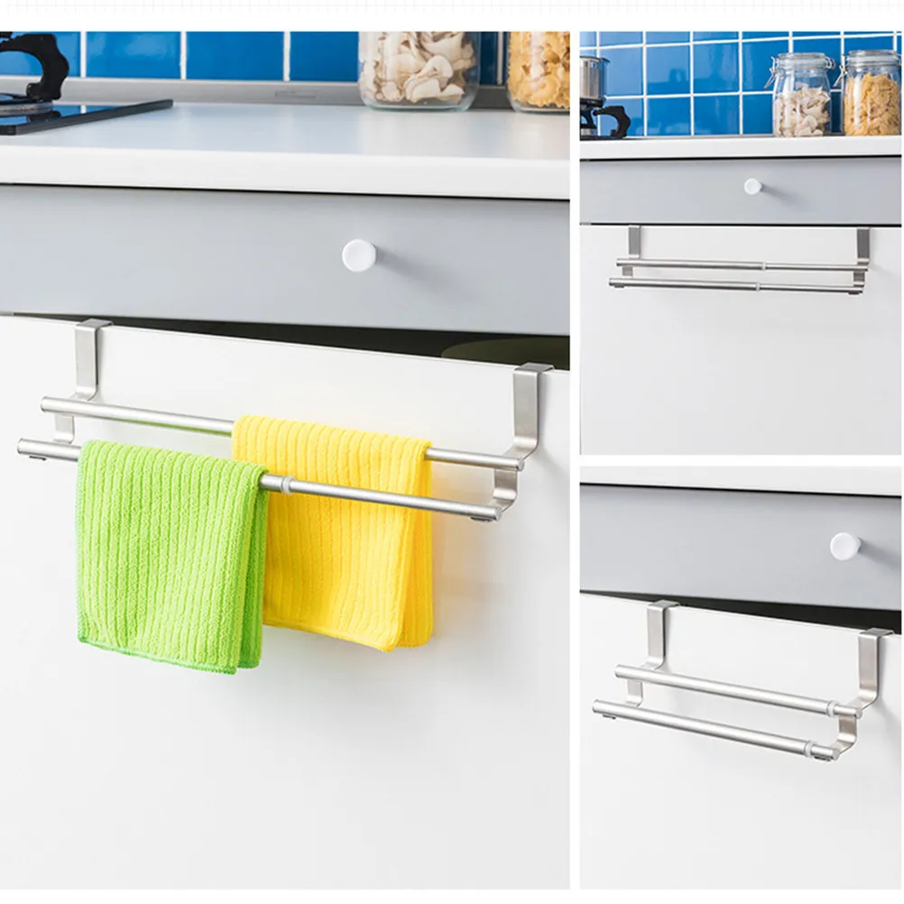 

Выдвижная вешалка для полотенец из нержавеющей стали с двойным крючком, толщиной 2 см, для кухни и ванной комнаты, на дверь