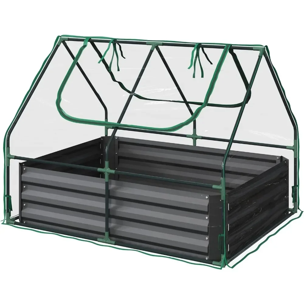 Planter Raised Garden Bed with Removable Green House Rust-Resistant Galvanized Steel  Box with PVC Grow Tent Garden Supplies