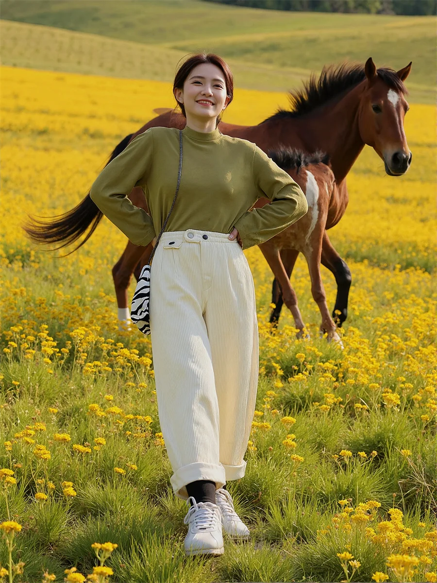 امرأة السراويل حجم كبير فضفاضة عالية الخصر خمر مستوحاة الرجعية موضة واسعة الساق عادية أنيقة مكتب سيدة ملابس العمل الكلاسيكية