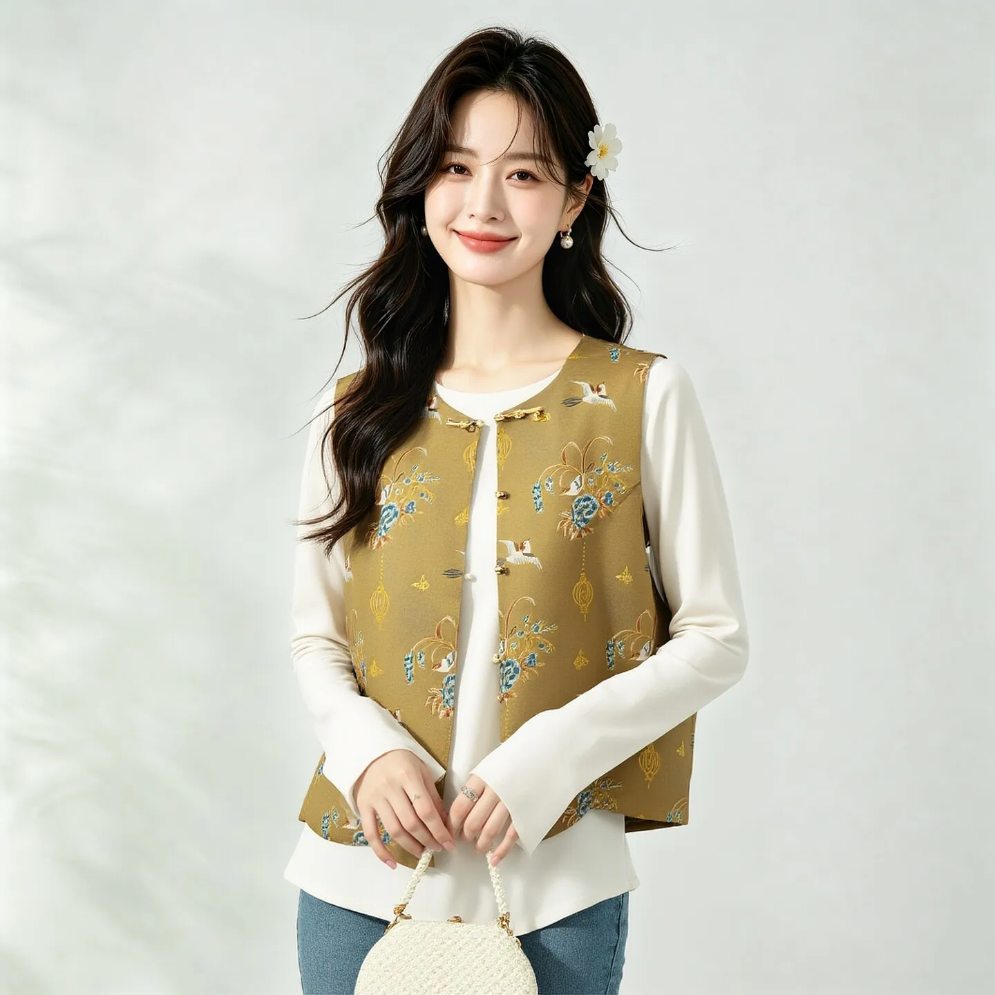 Winsleter-100%Real Silk Song Brocade Elegant Vest Coat, O Neck Cartoon, Women Vintage A-line Waistcoat, 2026 Autumn New C69532CC