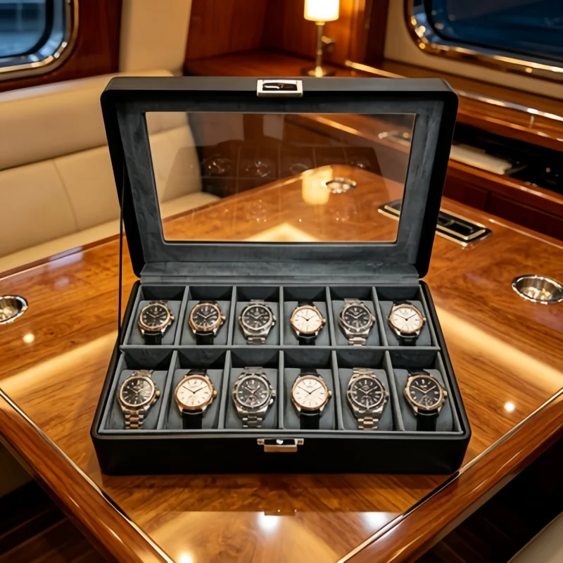 

Portable Watch Box 12 Slot Travel Watch Case with Lock, 7Pcs Set with 6 Spring Storage Bags