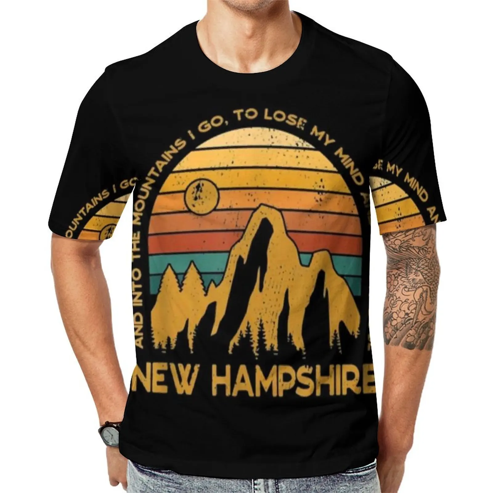 Plus Size T Shirt Summer Into The Mountains T-Shirts I Go New Hampshire Souvenir Kawaii O Neck Tee Shirt Male Graphic Tops