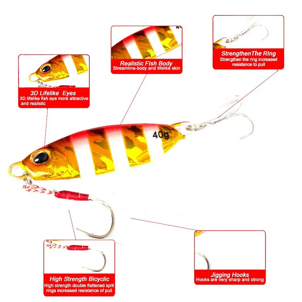 7pcs Drager Slow Cast Metal Jig Fishing Lure Jigging Spoon  40g 50g Artificial Bait Shore Casting Jig Fishing Tackle