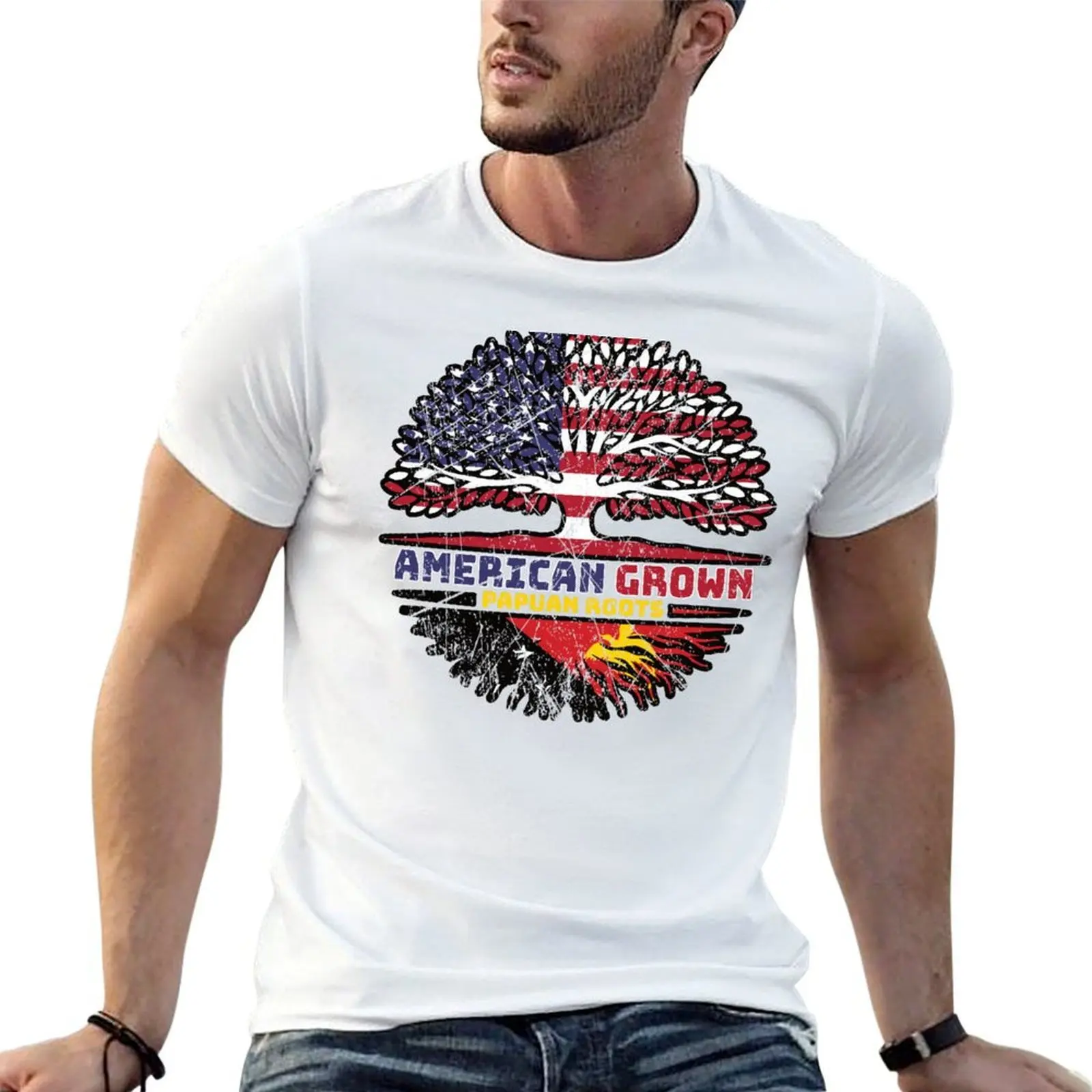 

Papua New Guinea Papuan American USA Tree Roots Flag T-Shirt t shirts for man graphic tees t shirt man designer T-Shirt