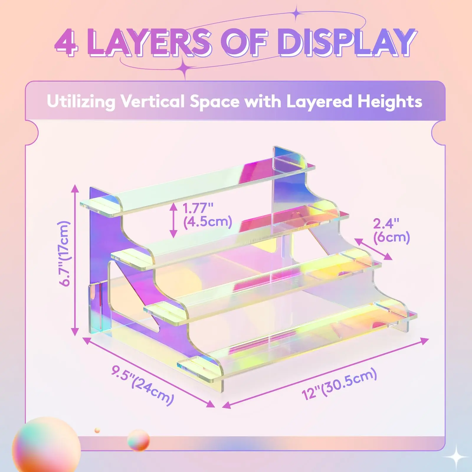 4 Tier Iridescent Display Risers Stand, Plastic Risers for Display, Plastic Perfume Organizer, Display for Figures, Cupcake