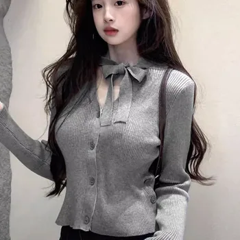 ChicAutumnPure Desire 미적 여성용 v 넥 니트 탑 슬리밍 18-24 세 여성용 싱글 브레스트 크롭 탑