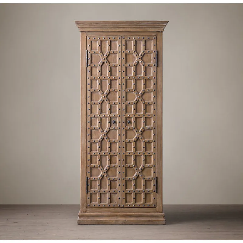 Adult bookcase French country retro solid wood oak decorative cabinet American wardrobe