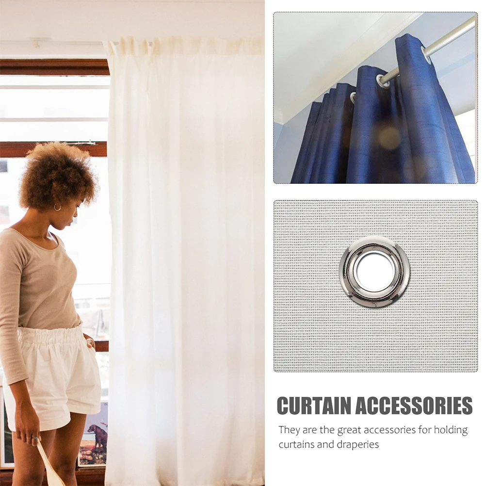 

100Pcs Curtain Grommets Rings Brass Fabric Eyelets Easy Install Low Noise Sliding Accessories for Window Drapery Rod