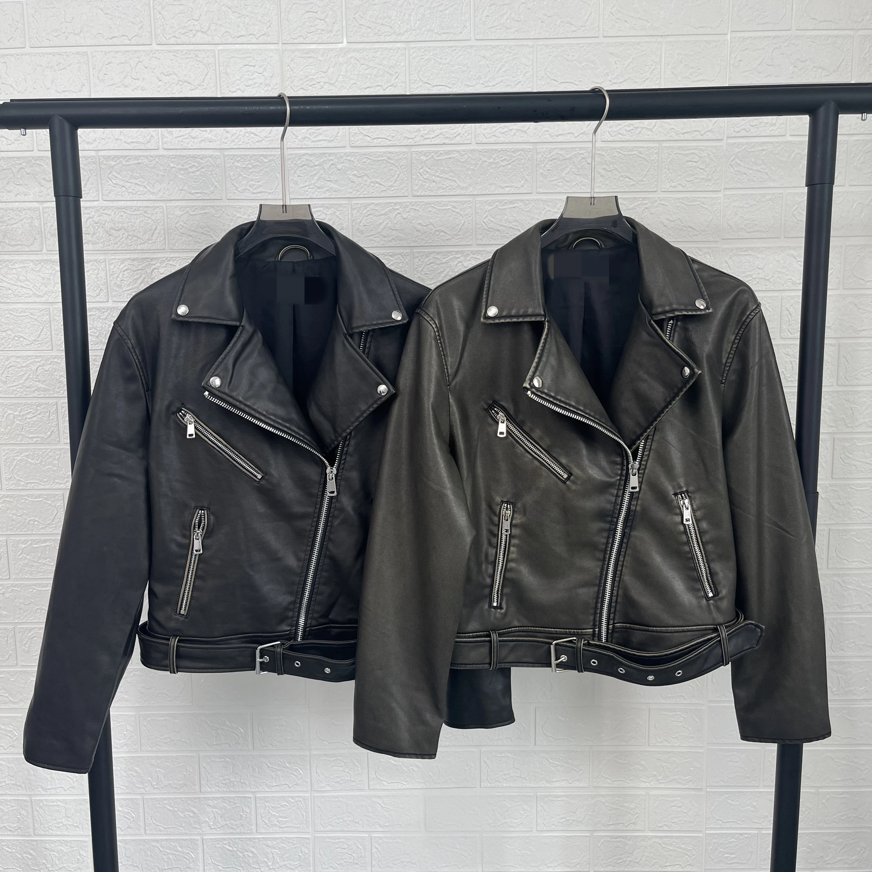 

Taop&Za women's clothing 2024 autumn new fashion motorcycle style old effect jacket coat lapel long sleeve belt decoration