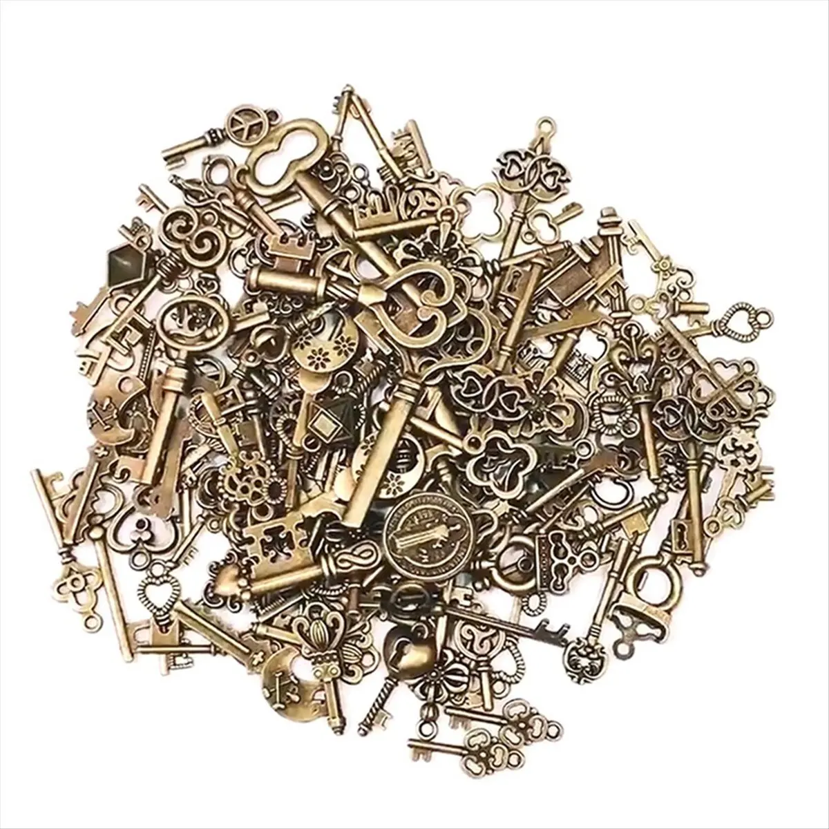 REST 125Pcs Mix Metal Retro Antique Brass Vintage Bronze Old Looking Decorative Key Steampunk Charms Pendant Jewelry DIY