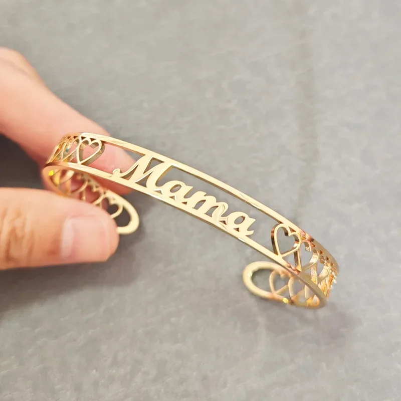 

Custom Hollow Love Bangles Luxury Personalized Stainless Steel Charm Bracelets Female Jewelry Couple Birthday Gifts Wholesale
