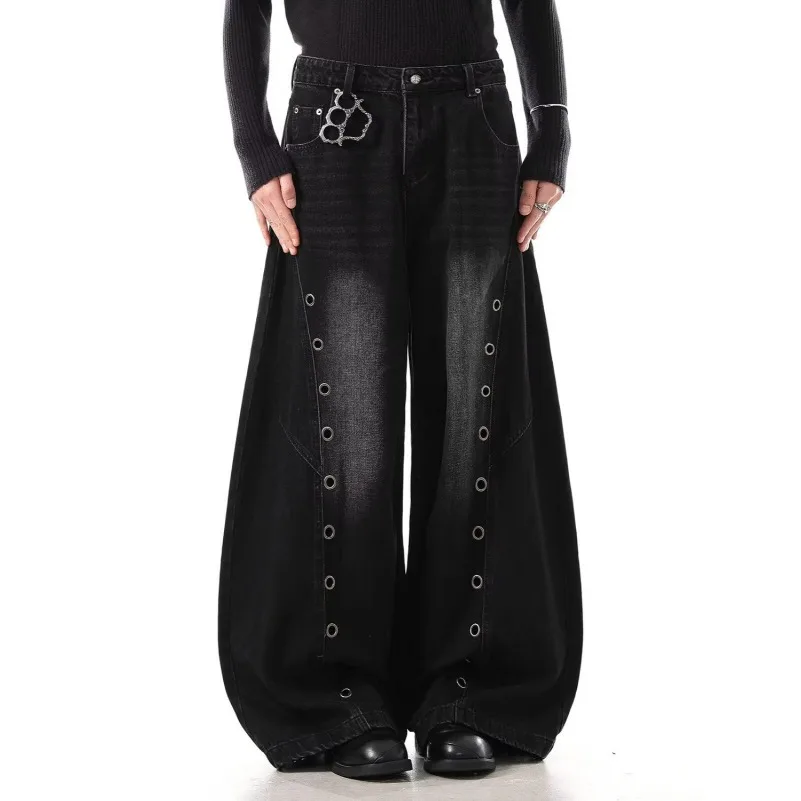 

Женские брюки Y2K: джинсы-багги, широкие брюки Y2K, ретро-брюки с широкими штанинами, карго-дизайн, расклешенные, свободного кроя, с эффектом потертости, винтажные