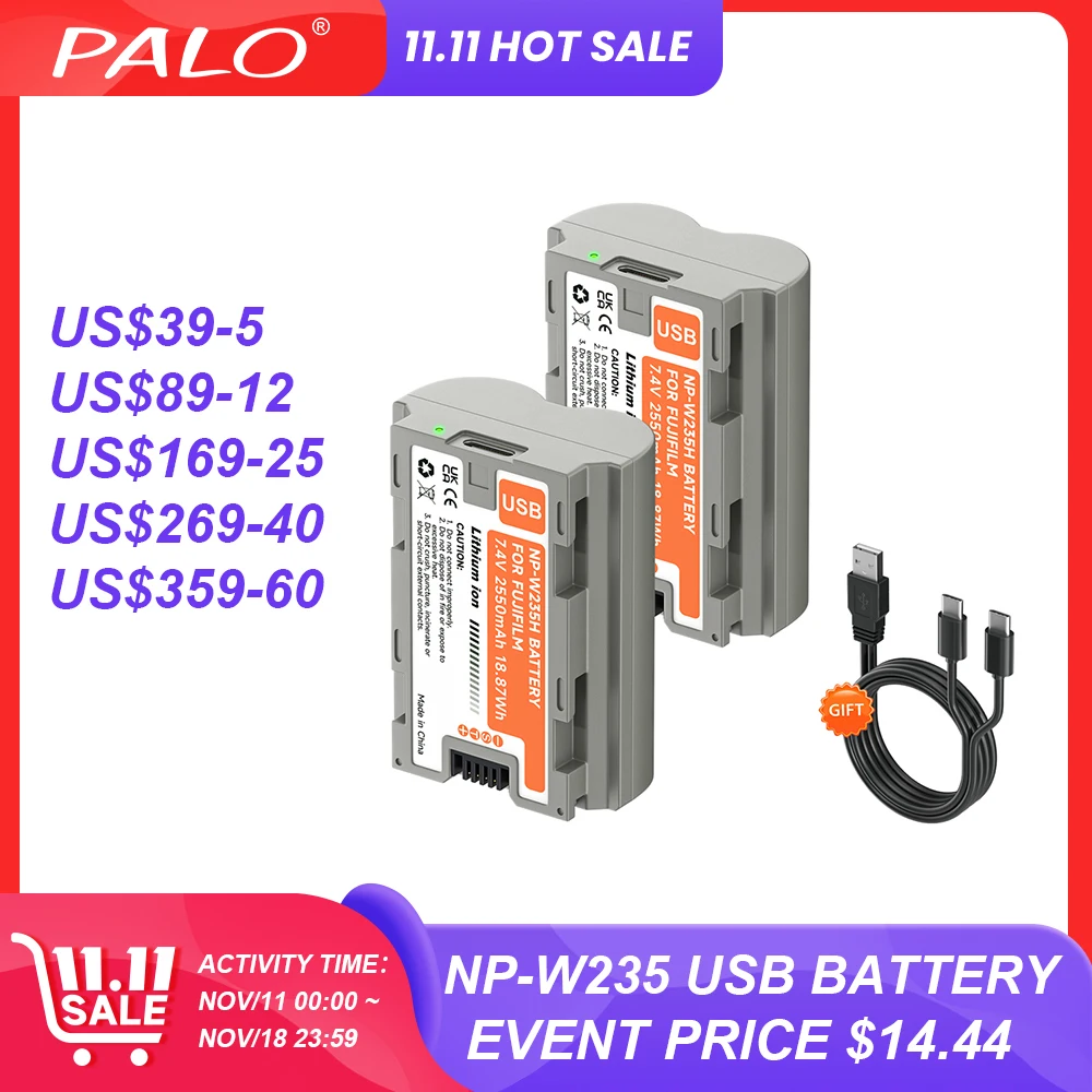 PALO NP-W235 NP W235 NPW235 NP-W235 USB Rechargeable Battery for Fujifilm Fuji X-T4 XT4 GFX 100S X-T5 X-H2 XH2S XH2S GFX 50S II