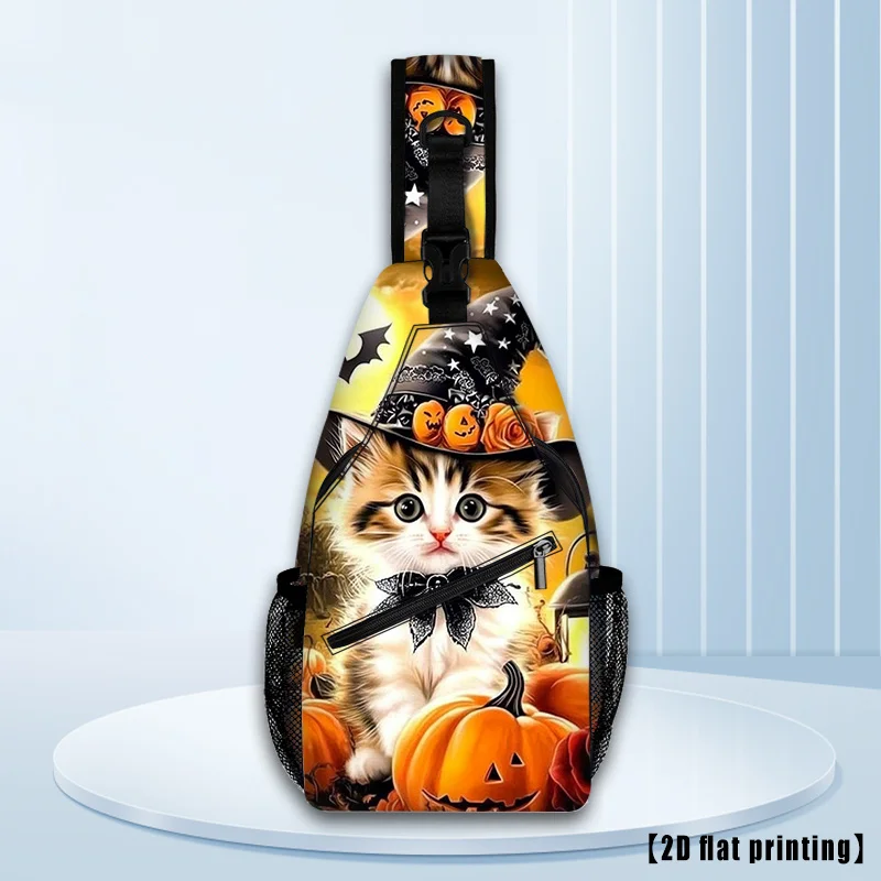 

Сумка через плечо на Хэллоуин с котенком ведьмы и тыквой - жуткий рюкзак Purrrty на груди, кошелек большой вместимости на молнии