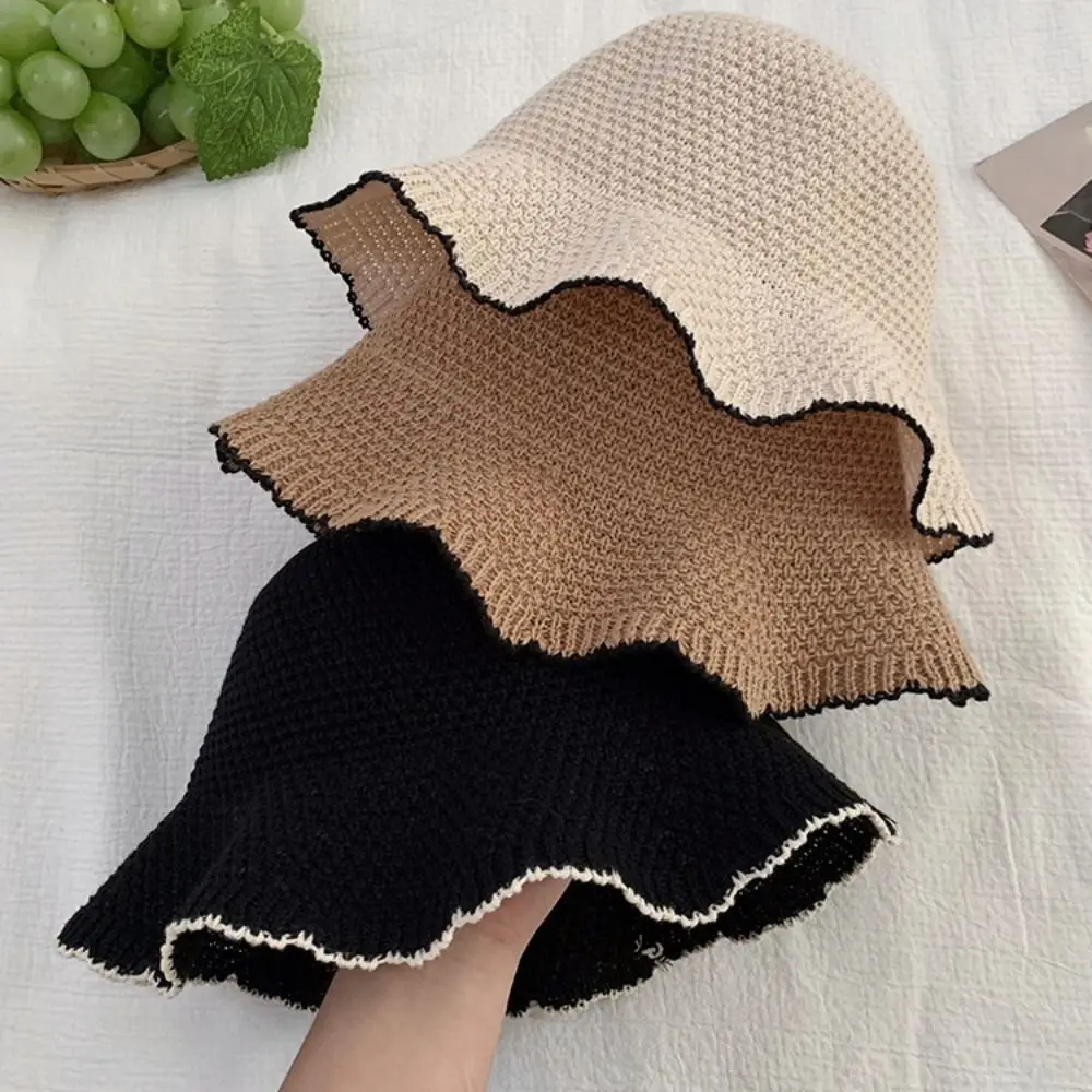 

Sunscreen Sweet Straw Sun Hat French Style Temperament Knitted Bucket Hat Visor Cap Hollow Out Sun Protection Cap Spring Summer