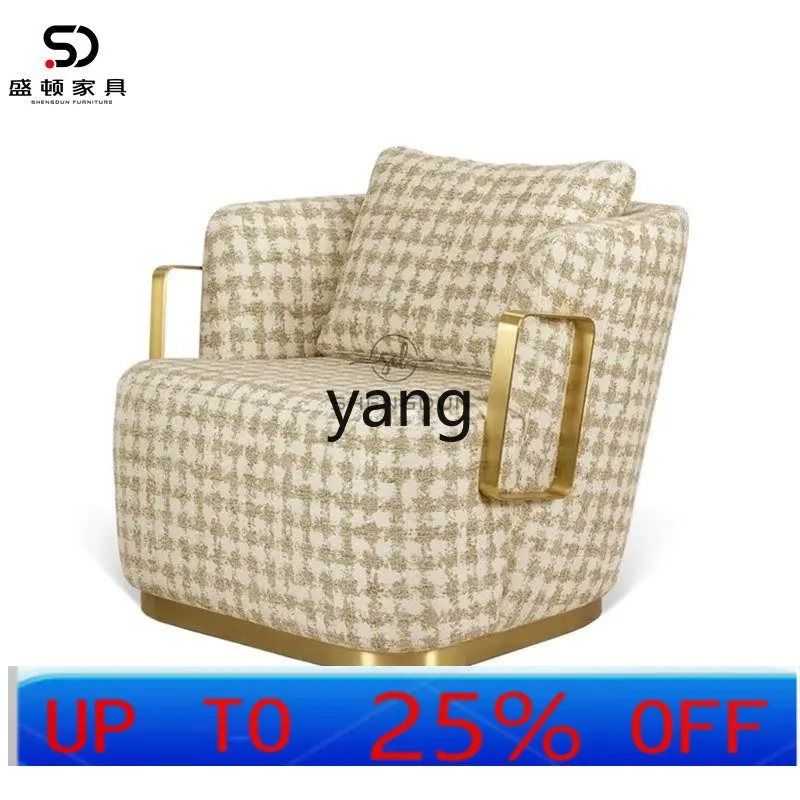 LTT  light luxury metal bottom frame living room sofa chair lamb wool single chair exhibition hall leisure chair