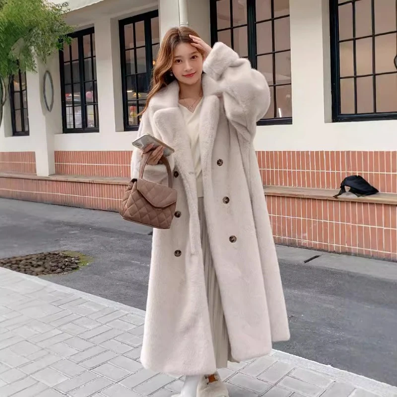 New Lapel Fur Coat Extended Mink Fur Coat European and American Fashion Warm and Plush Clothes for Women