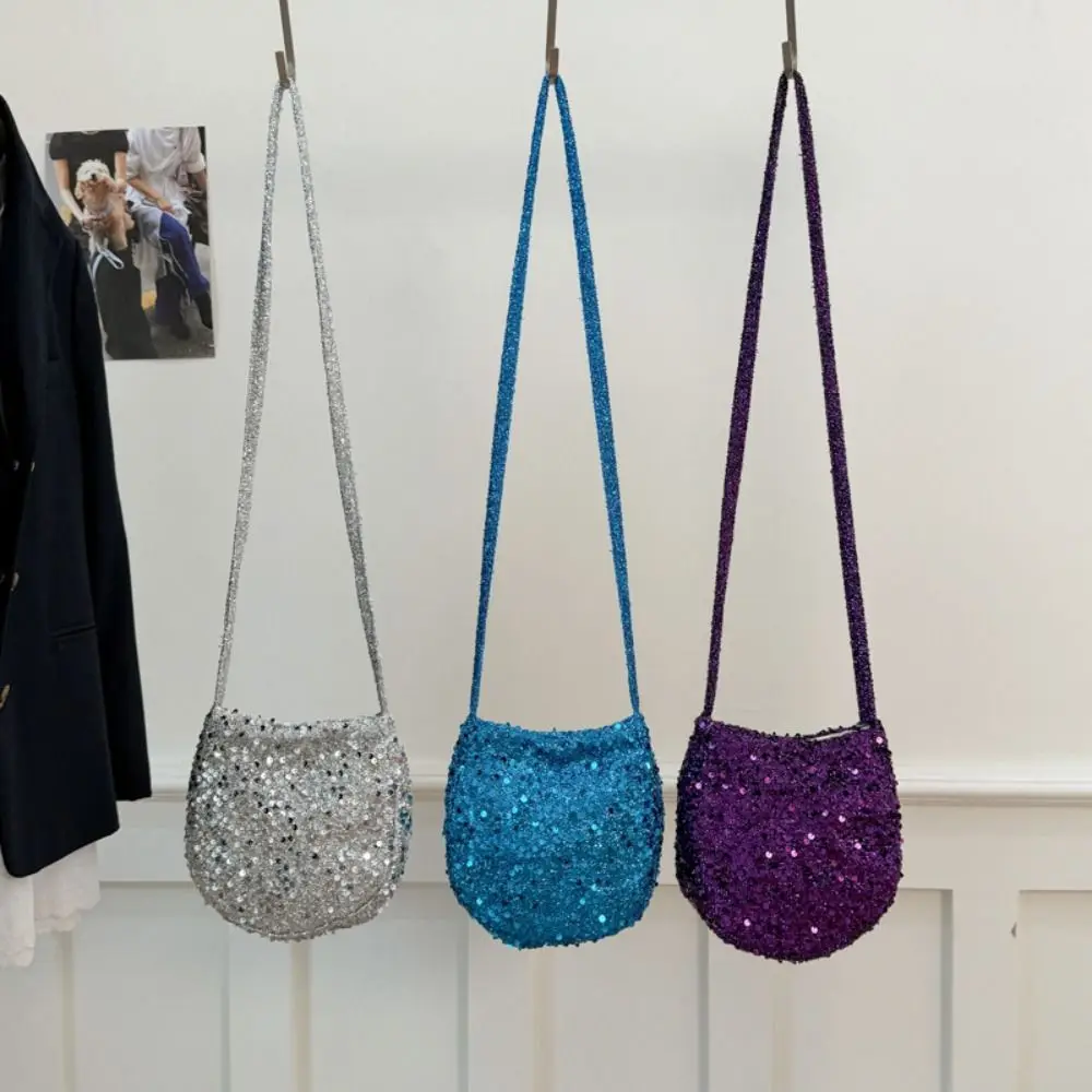 

Simple Blingbling Sequin Crossbody Bag Heart Large Capacity Canvas Shoulder Bag Handbag Cute Cloth Messenger Bag Streetwear