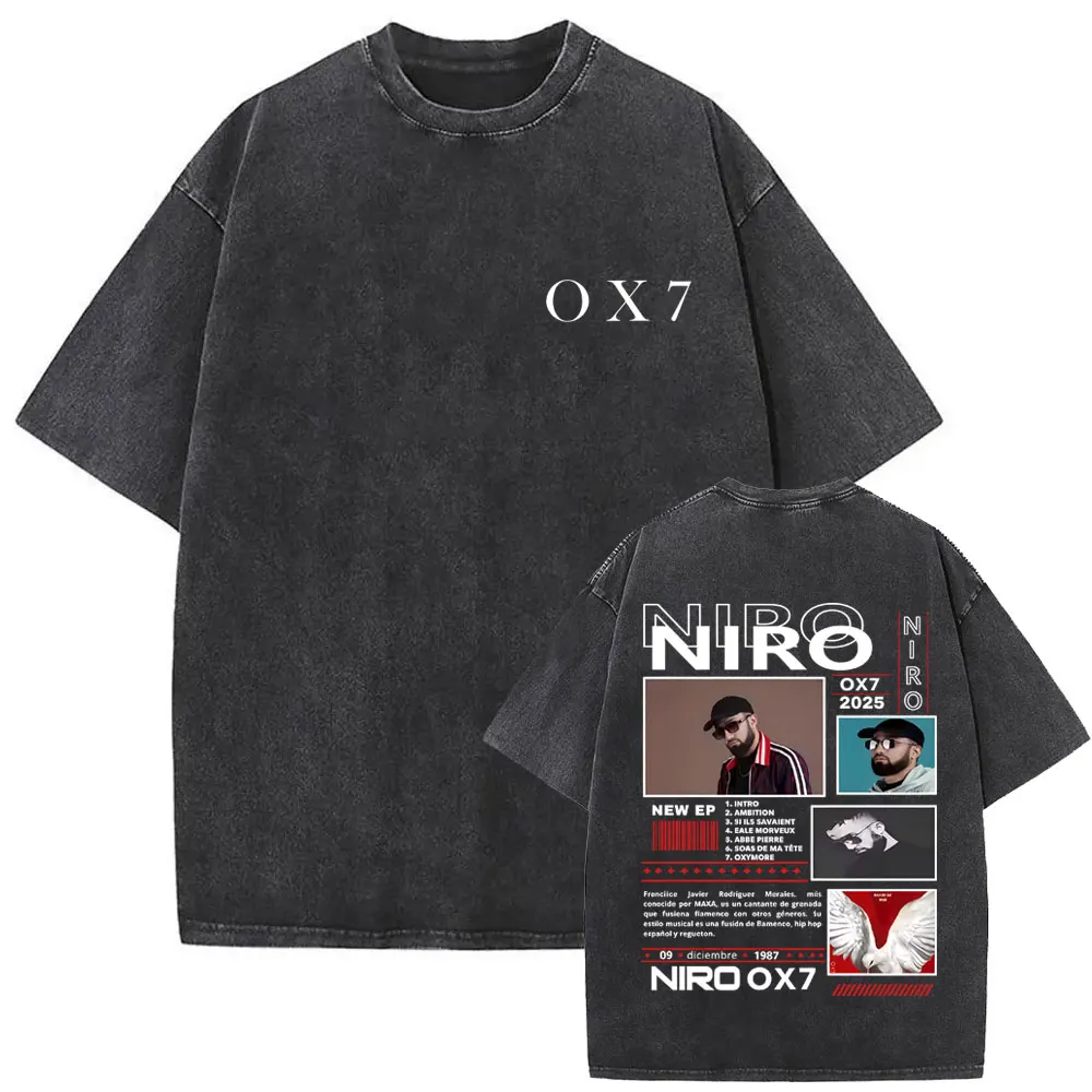 

2025 Washed Vintage Rapper Niro OX7 Album Graphic T-shirt Men Women Hip Hop Fashion Pop Music Tshirt Male Casual Cotton T Shirt