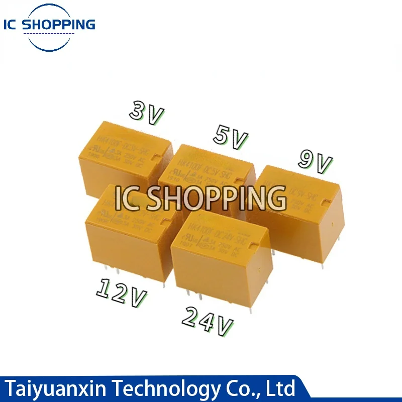 10Pcs Relay HK4100F-DC3V-SHG HK4100F-DC5V-SHG HK4100F-DC12V-SHG HK4100F-DC24V-SHG HK4100F-DC9V-SHG 6Pin 3A 3V 9V 24V