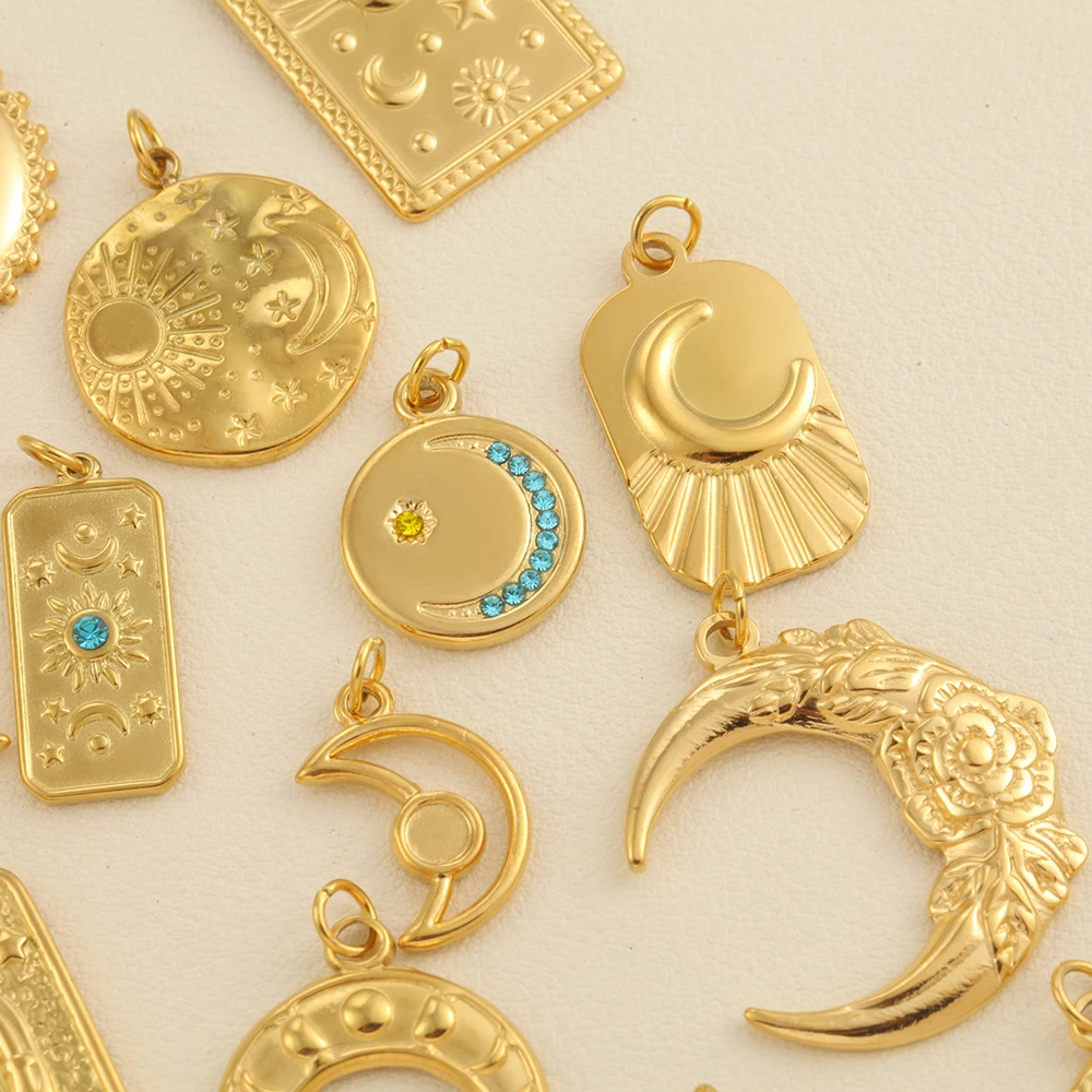 High-quality Golden Charms Accessories Sun Moon Star Pendants DIY Necklace Bracelet Stainless Steel Women\'s Chunky Jewelry Gifts