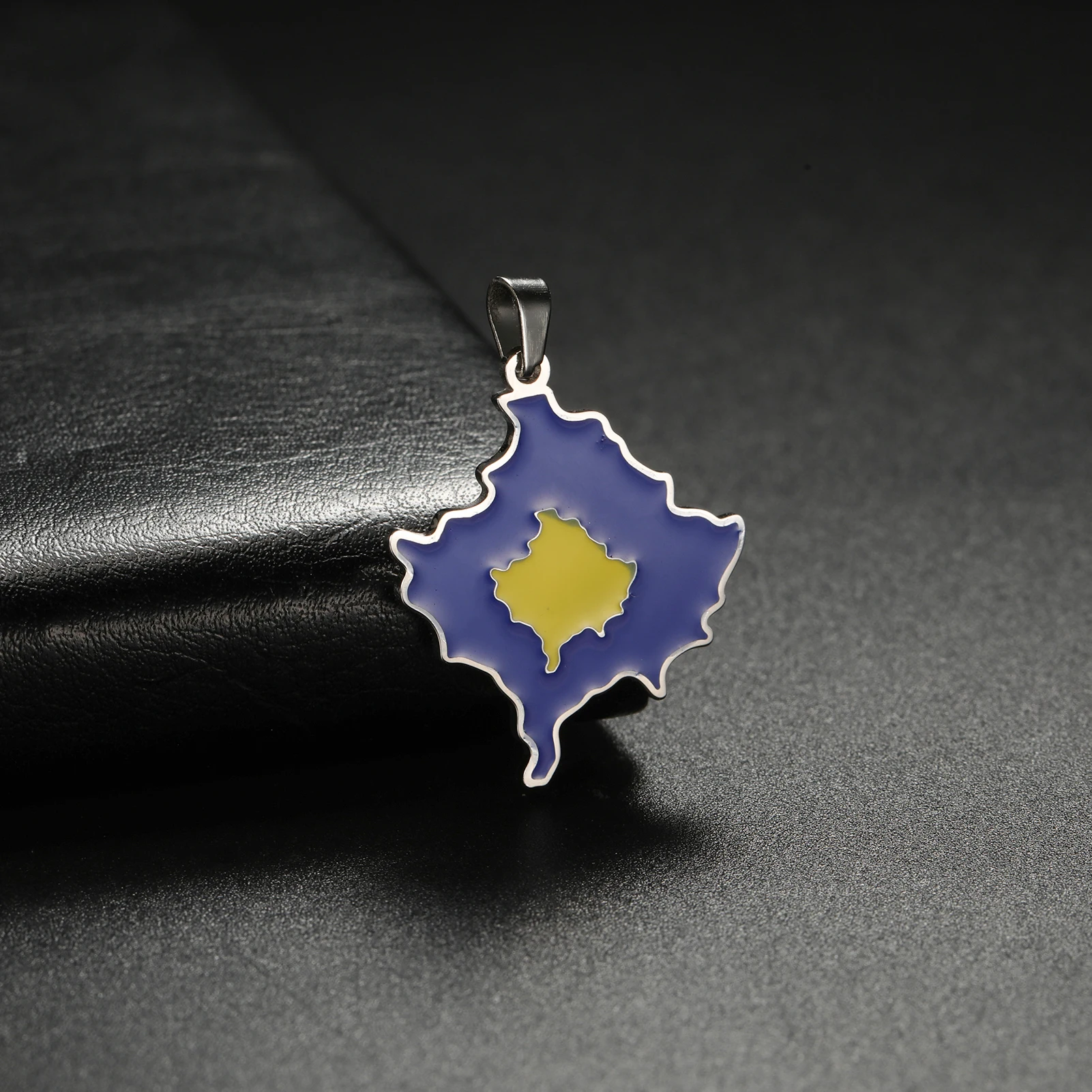 Fashion Stainless Steel Enamel Kosovo Map Flag Pendant For DIY Necklace Earrings Keychain Ethnic Jewelry Gift Making Accessories