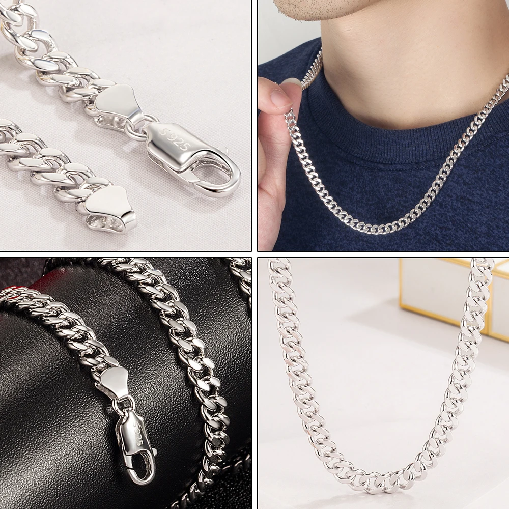 

Trendy 5mm Cuban Chain Necklace Handmade Clavicle Chain for Women Men Vintage Party Jewelry Gift