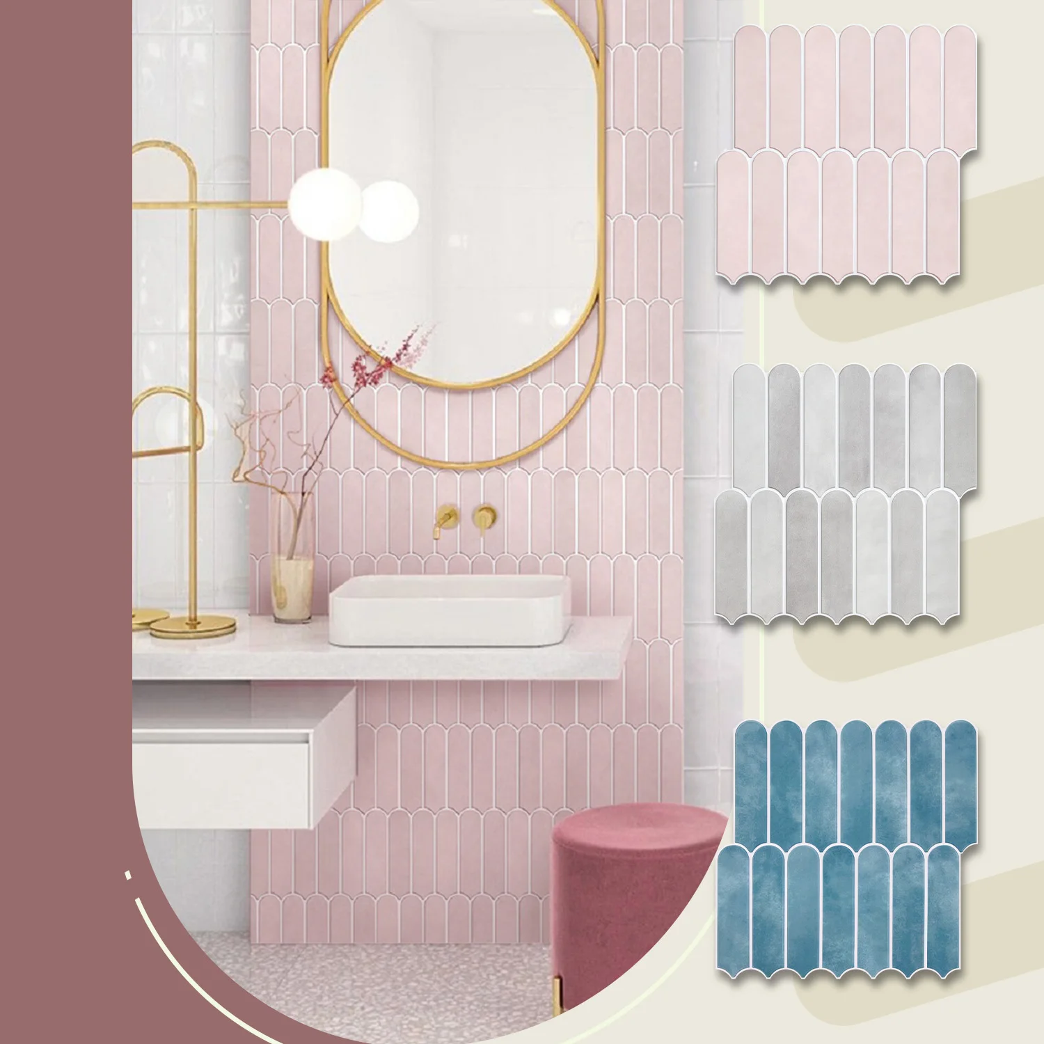 5/10/20 Pink Faux Fish Scale 3D Wall Stickers 30x30cm, Waterproof Peel and Stick Panels for Bathroom Decor