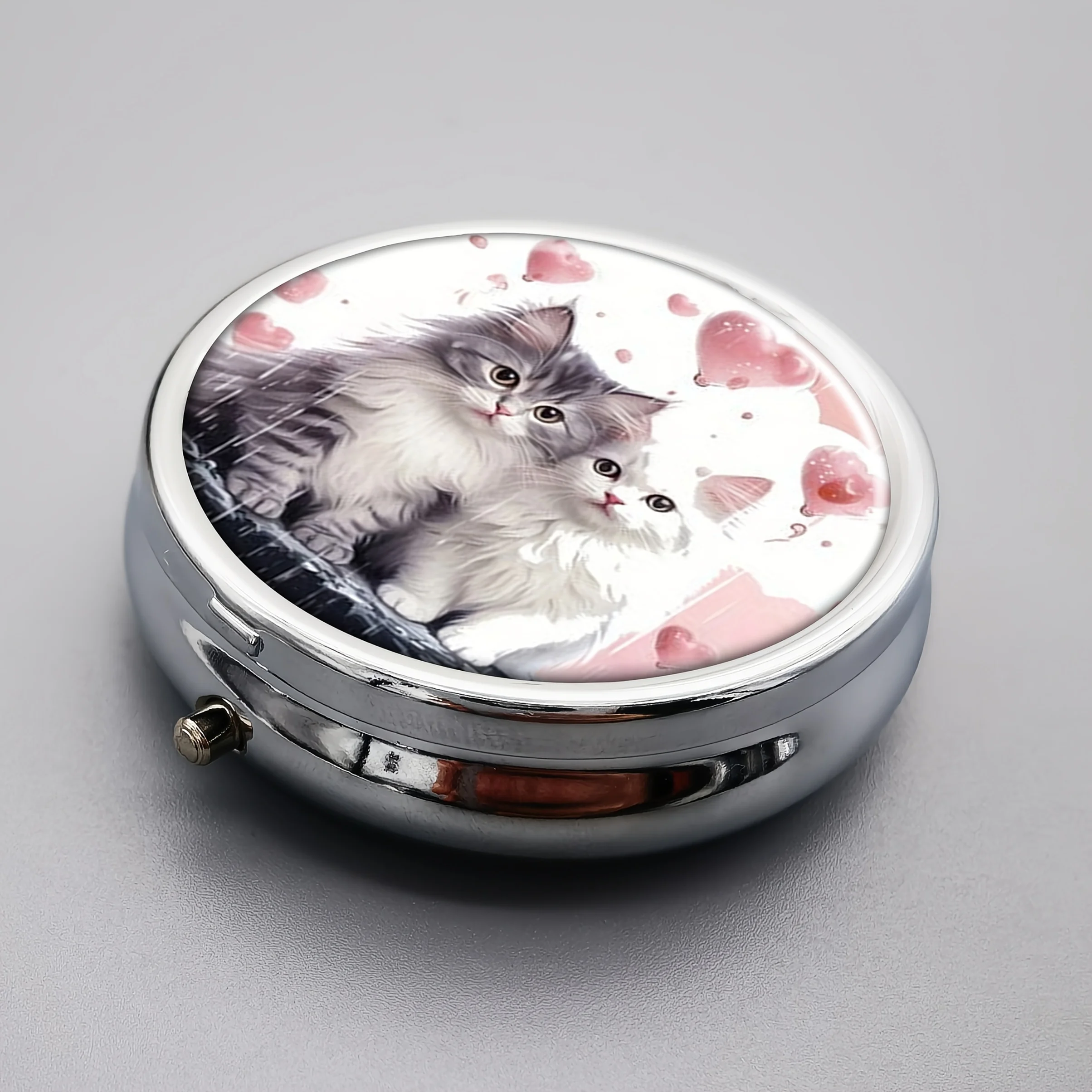 Cat-Themed Three-Compartment Pill Box, Portable Metal Storage Box, Exquisite Mini Design, Essential Travel Medicine Organizer, Cute Pet Gift