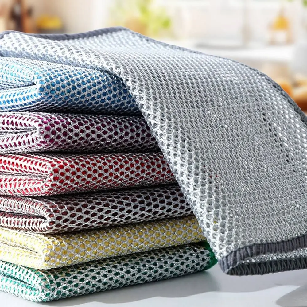 Reusable Steel Wire Washing Cloth Non-Stick Oil Microfiber Dishcloths Dishwashing Cloth Metal Wires Non-Scratch