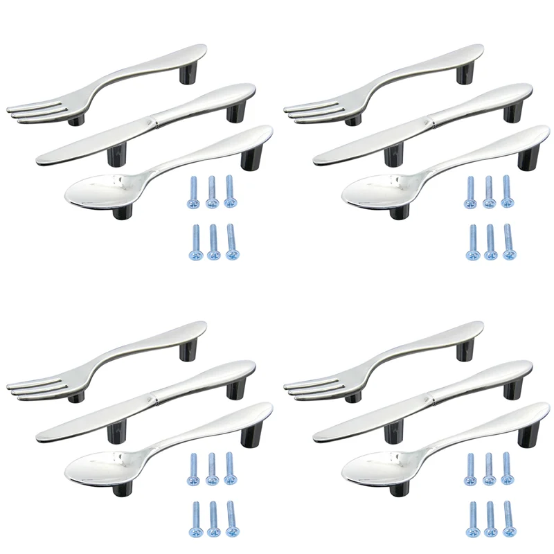 

ABGG-12 Pcs Silver Kitchen Cabinet Drawer Pull Handles Knobs (Knife Fork Spoon)
