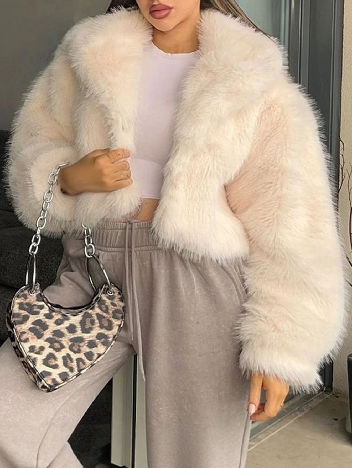 Mia Muse Boutique Klassieke pluche damesjas Herfst Winter V-hals Lange mouw Party Glamoureuze effen jas