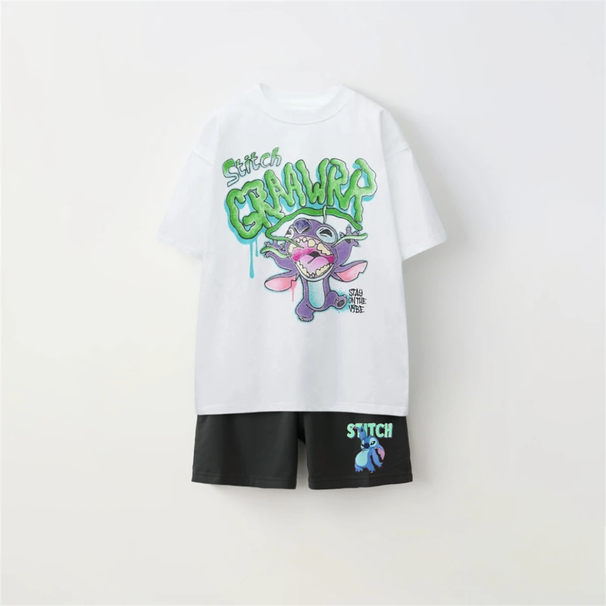 Trendy Kids Outfits Caroon Fashion Tshirt+Shorts Boys Cartoon Stitch White Tees Loose Shorts 2Piece/Set Summer Infant Clothing