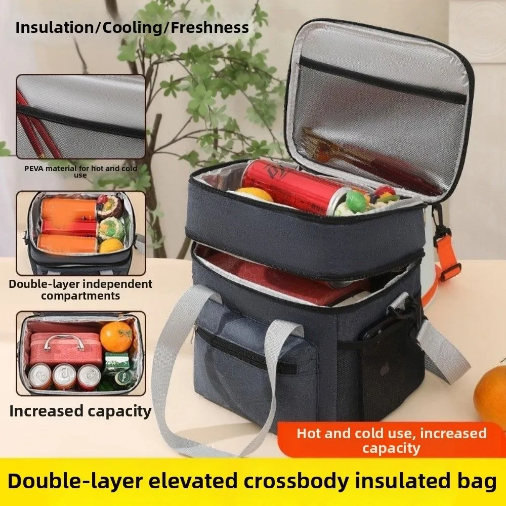 

Large Capacity Insulated Lunch Bag Double Layer Handheld Picnic Bag Fresh-Keeping Thermal Insulation Thermal Lunch Pouch