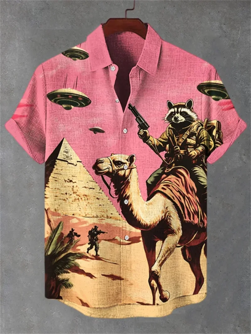 

New ocean pattern men's 3D camel print casual shirt Hawaii short sleeved shirt men's retro beach vacation top