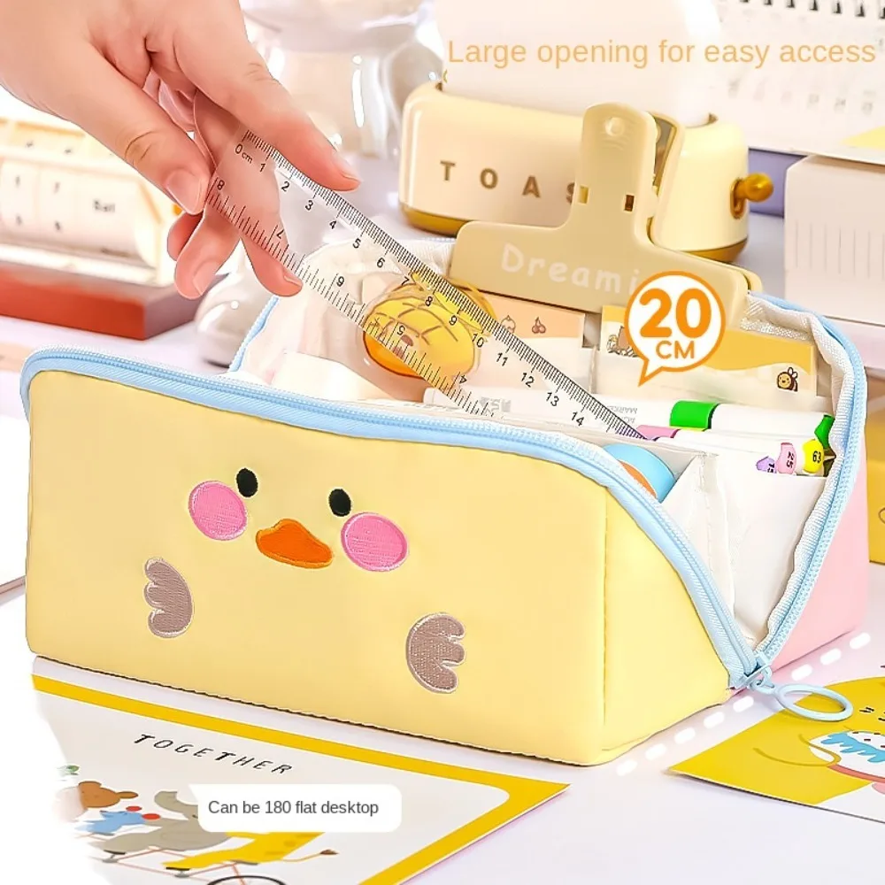 Large Capacity Cartoon Pencil Case Cosmetics Storage 6 Multi Layers Stationery Storage Bag Handheld Duck Rabbit Dinosaur