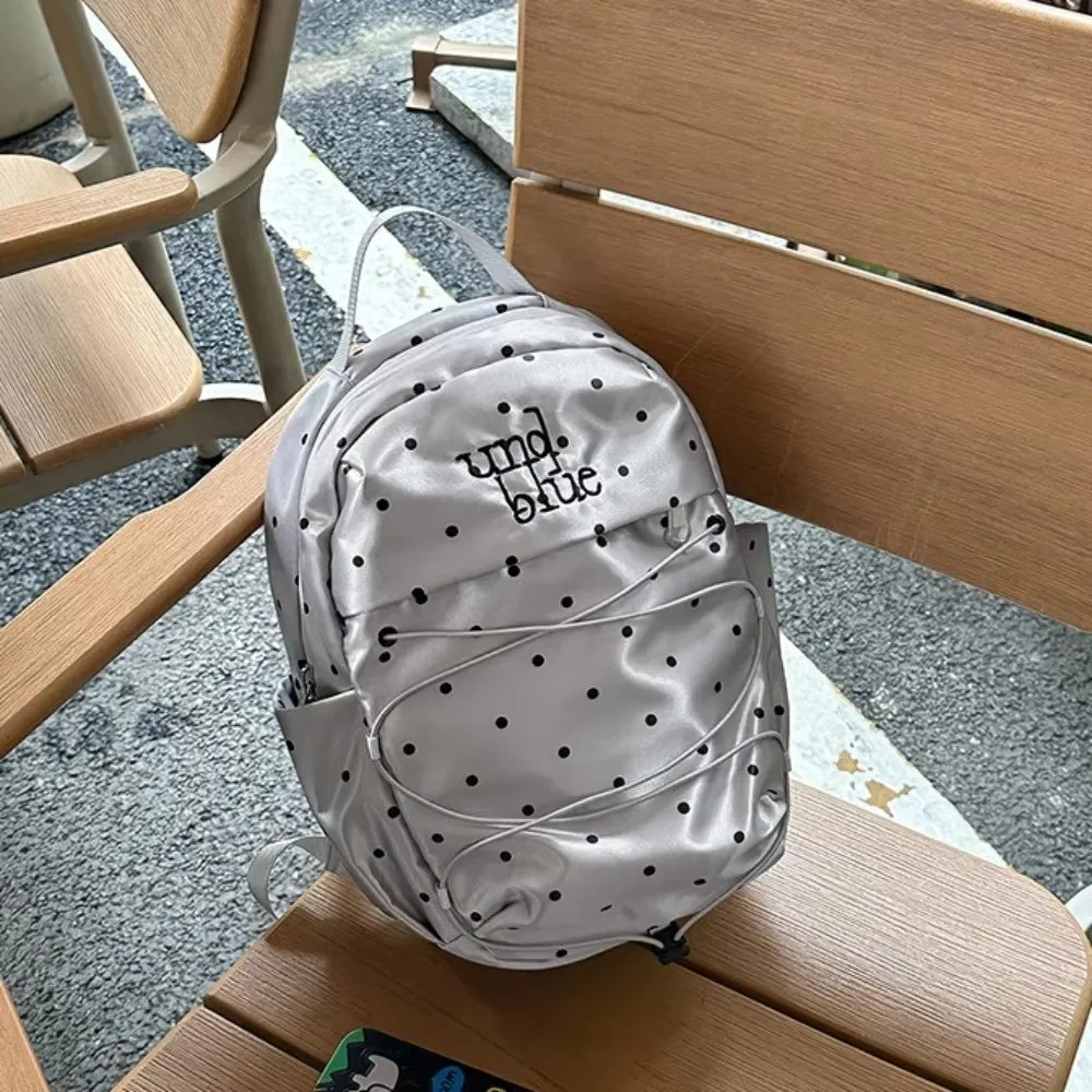 Nylon Material Polka Dot Backpack Large Capacity Durable Construction Drawstring Rucksack Drawstring Closure Portable Size